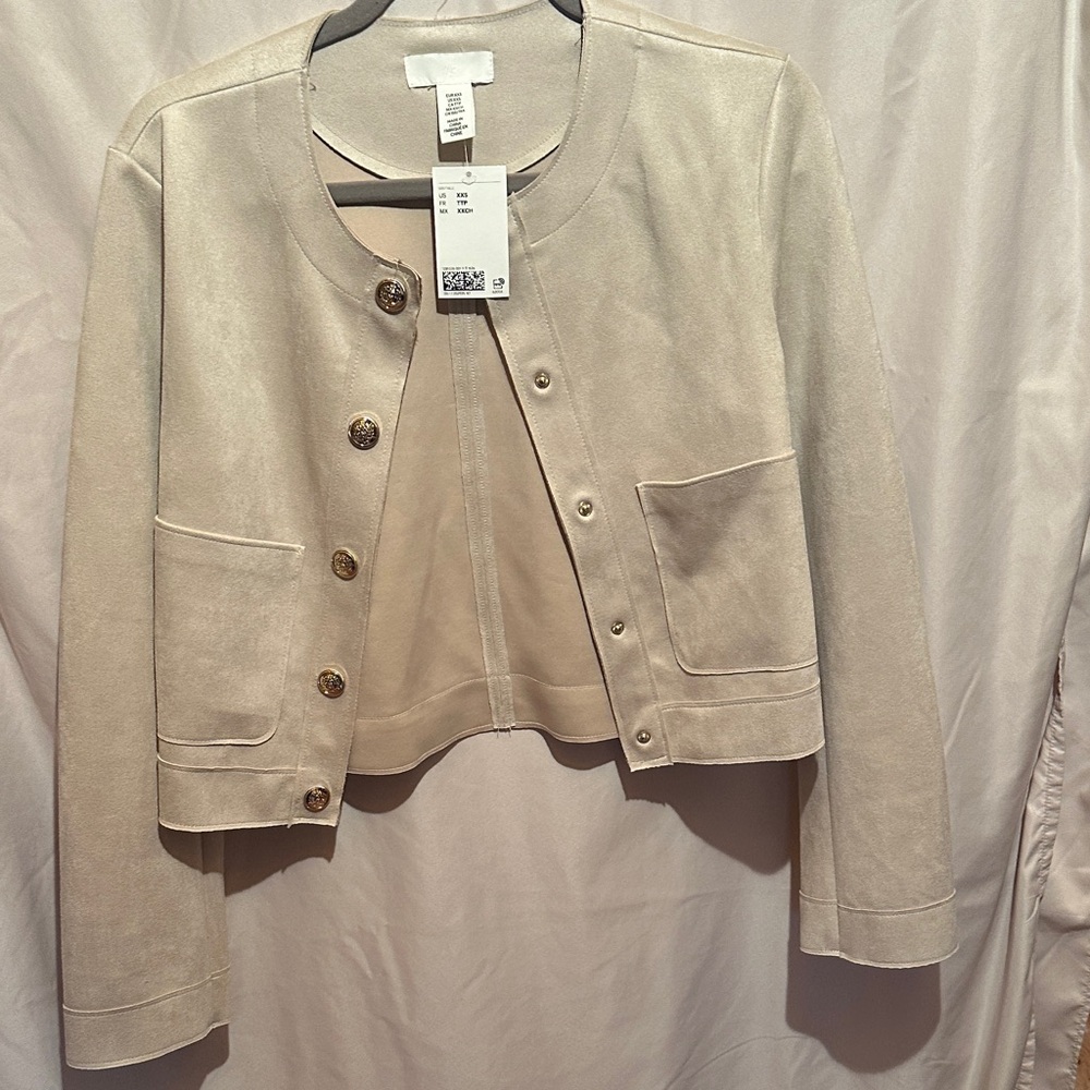 H&M Cream faux suede Button Jacket with Pocket Detail